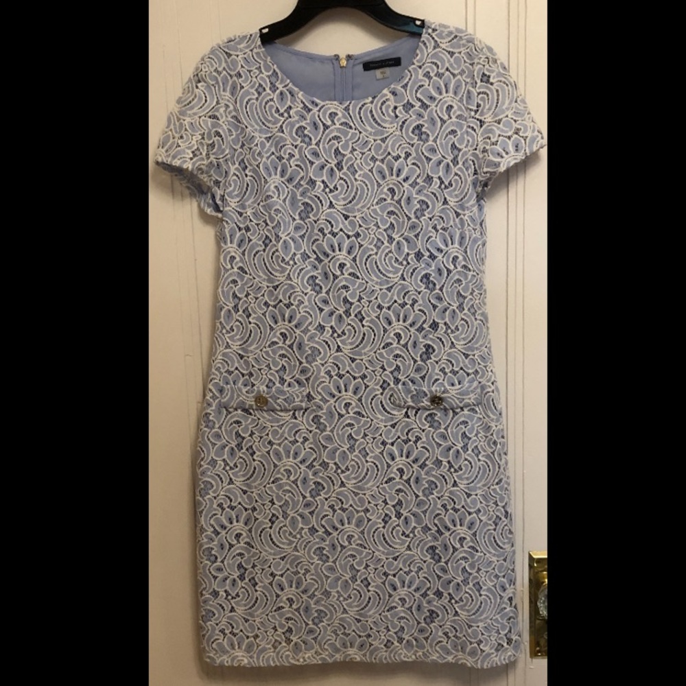 Blue & White Lace Knee-Length Tommy Hilfiger Dress